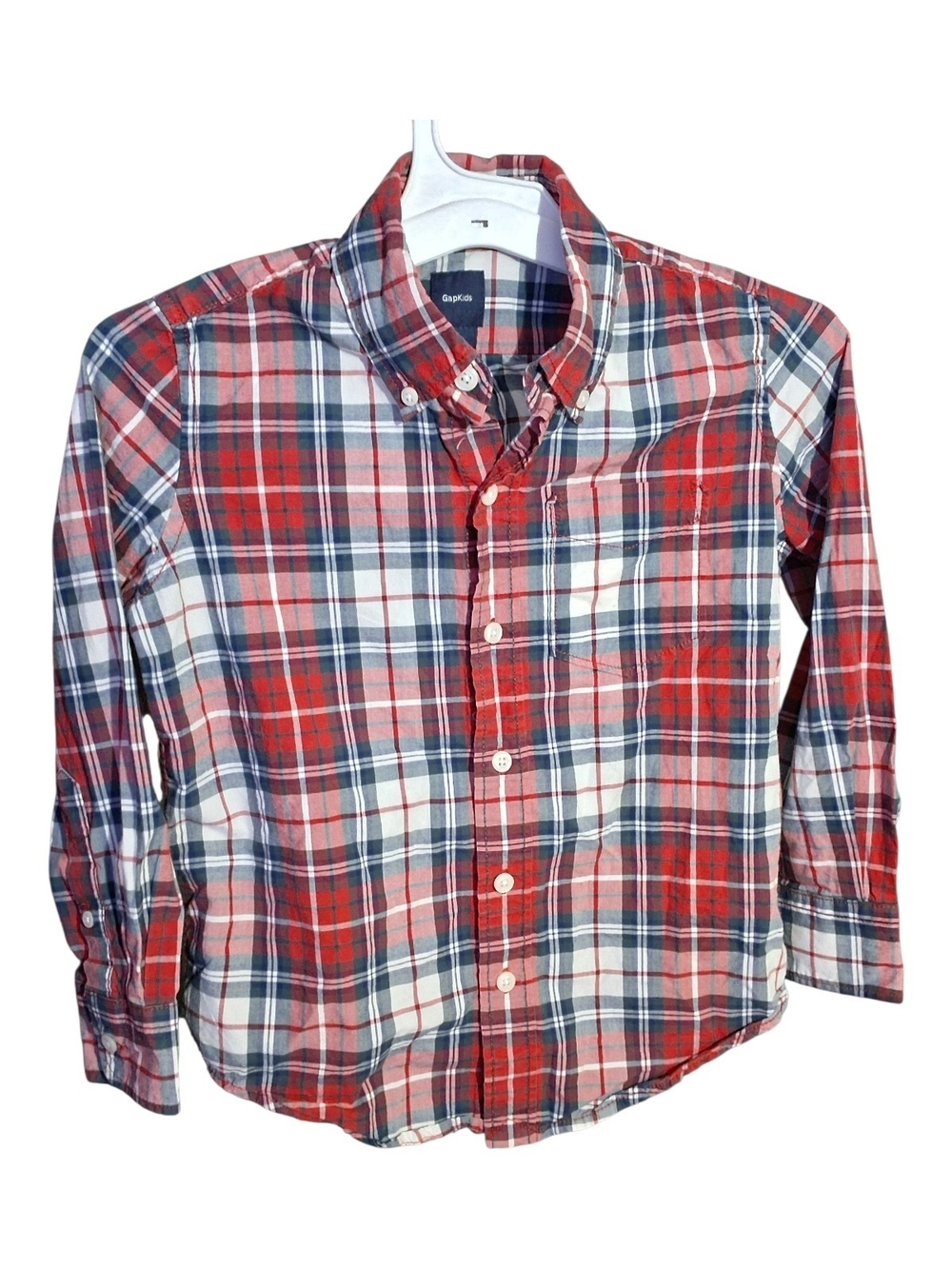 GAP Kids Red Navy & White Plaid Button-Down Shirt